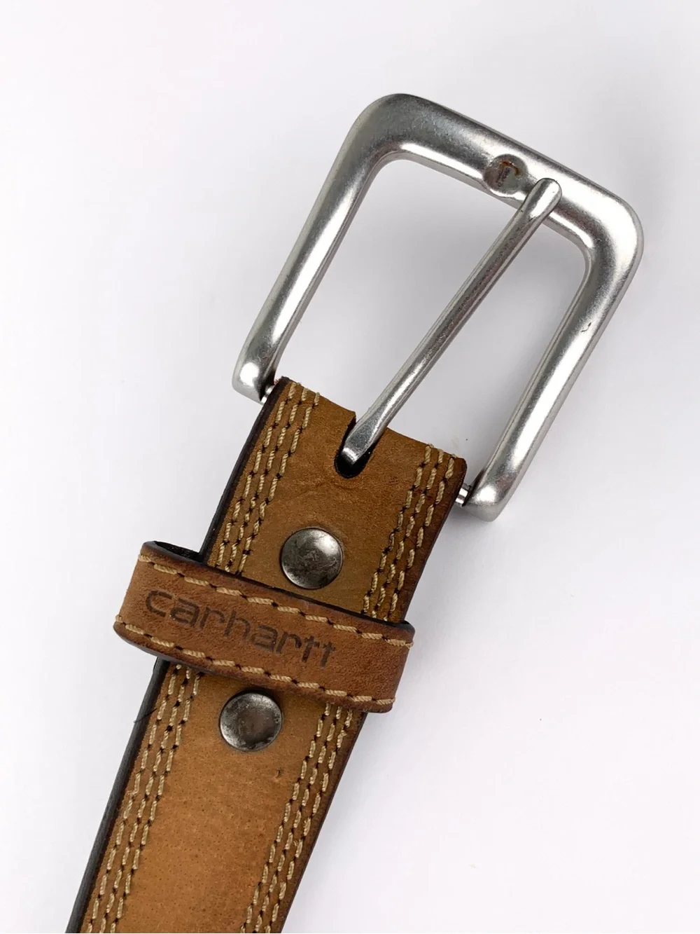 Carhartt brown leather belt men’s size 38 top grain leather silvertone buckle